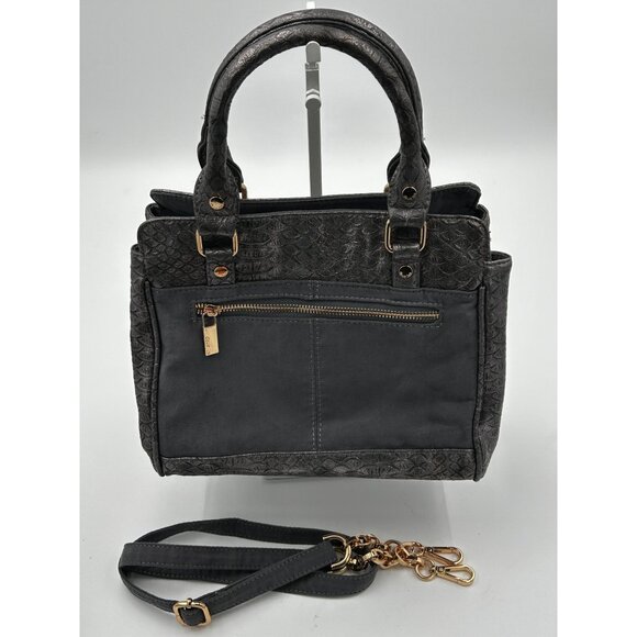 Deux Lux Satchel Tote Women Gray Faux Leather Croc Embossed Metallic Chain Strap - Picture 2 of 12